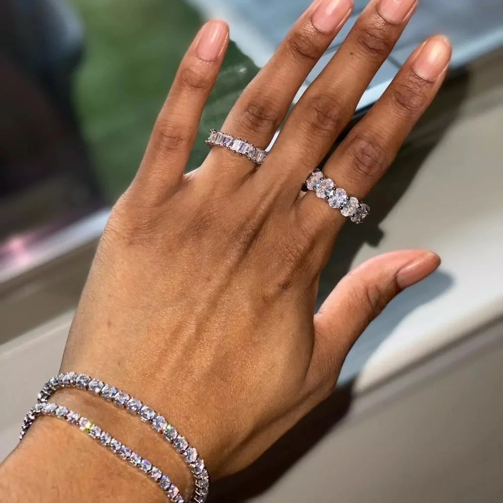 3-5mm Silver Full Drill Fine Tennis Bracelet